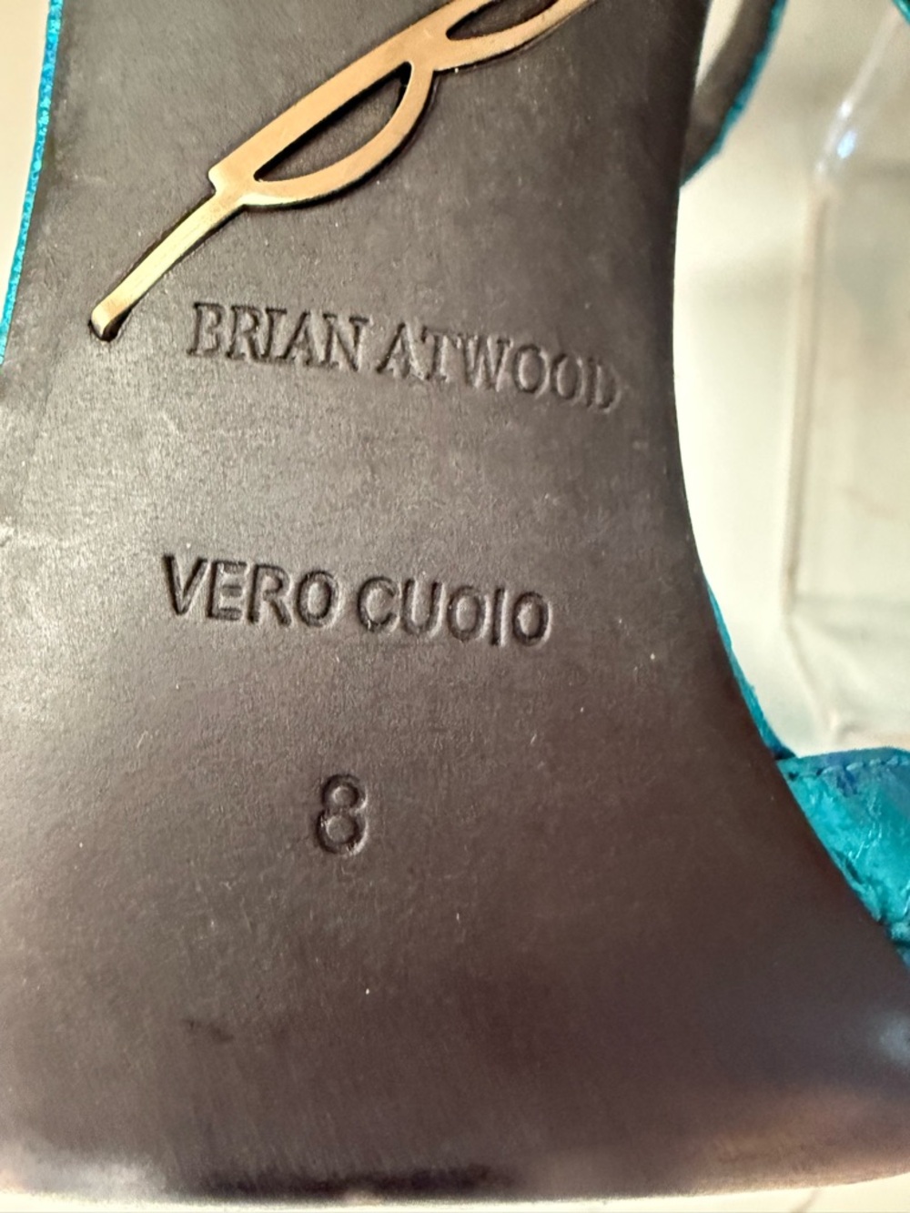 Brian Atwood Laetitia Turquoise Metallic Strappy Stiletto Sandals, GUC, Size 8 - Picture 9 of 14